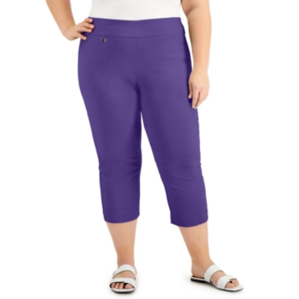 NWT Alfani Plus Size Tummy-Control Capri Pants Womens 16W Spicy Purple